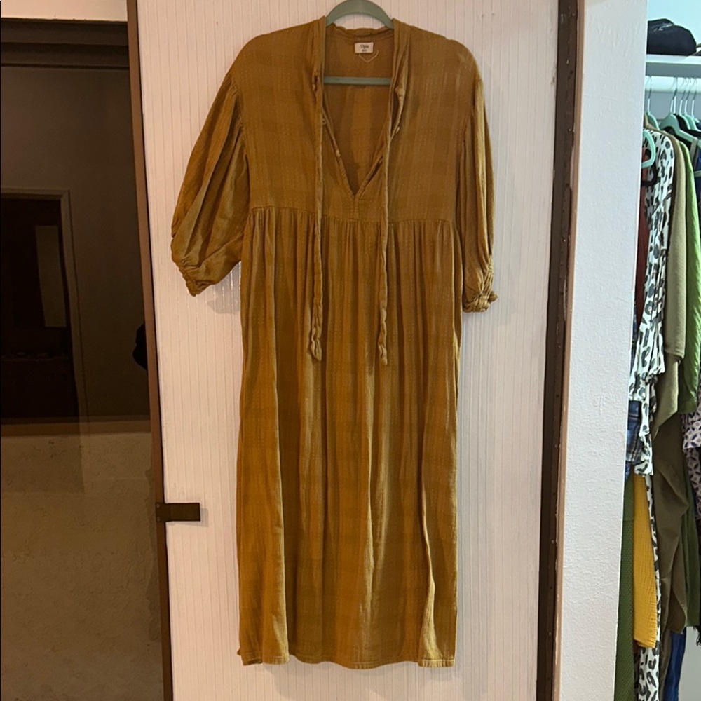 Mustard Bohemian Dress M/L 100% Cotton